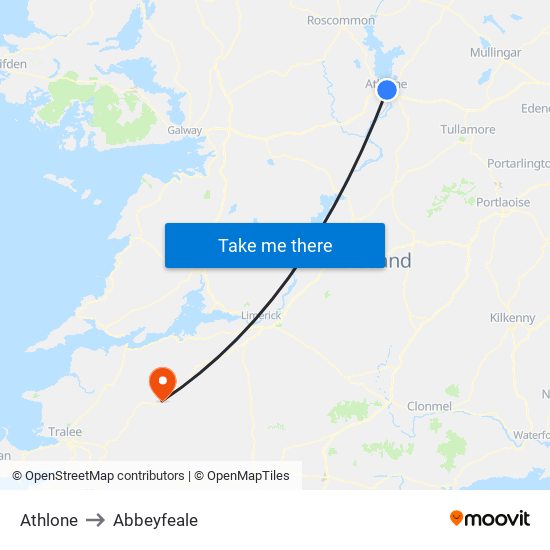 Athlone to Abbeyfeale map