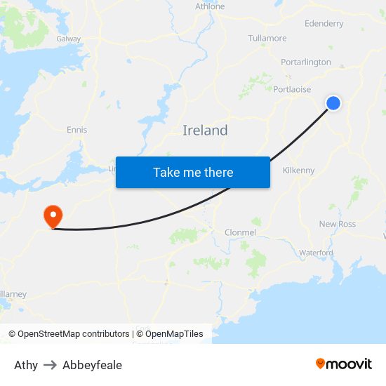 Athy to Abbeyfeale map