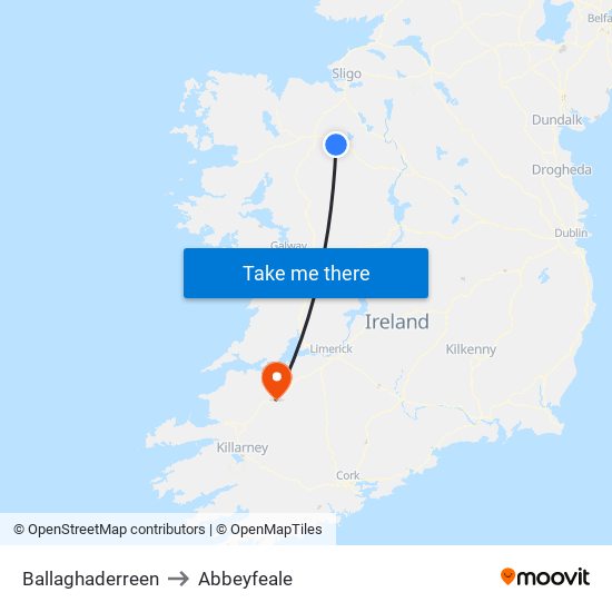 Ballaghaderreen to Abbeyfeale map