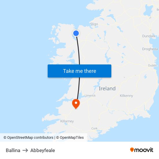 Ballina to Abbeyfeale map