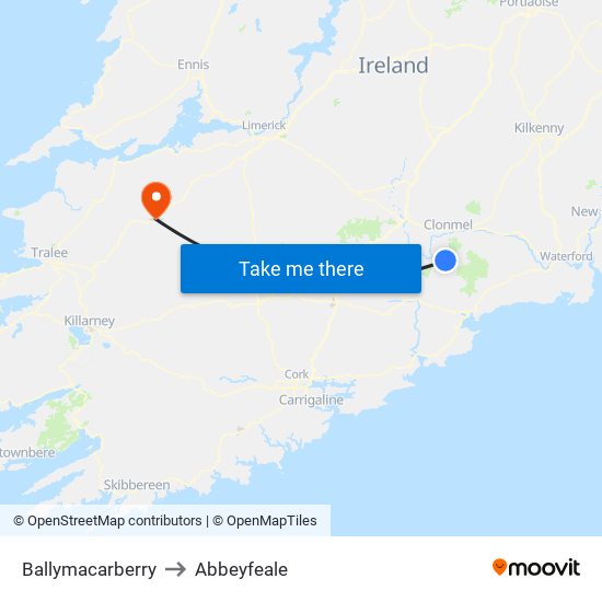 Ballymacarberry to Abbeyfeale map