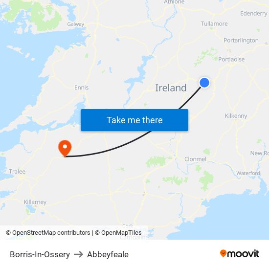 Borris-In-Ossery to Abbeyfeale map