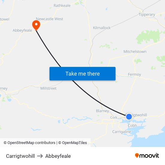 Carrigtwohill to Abbeyfeale map