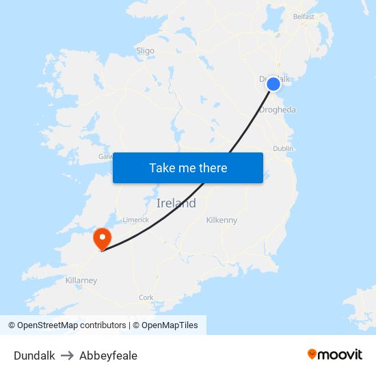 Dundalk to Abbeyfeale map