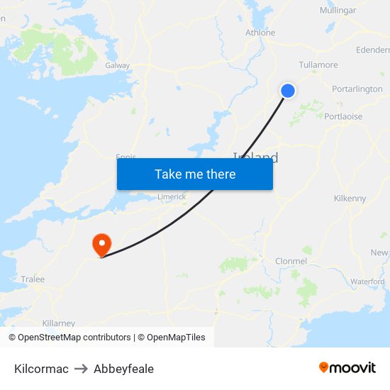 Kilcormac to Abbeyfeale map