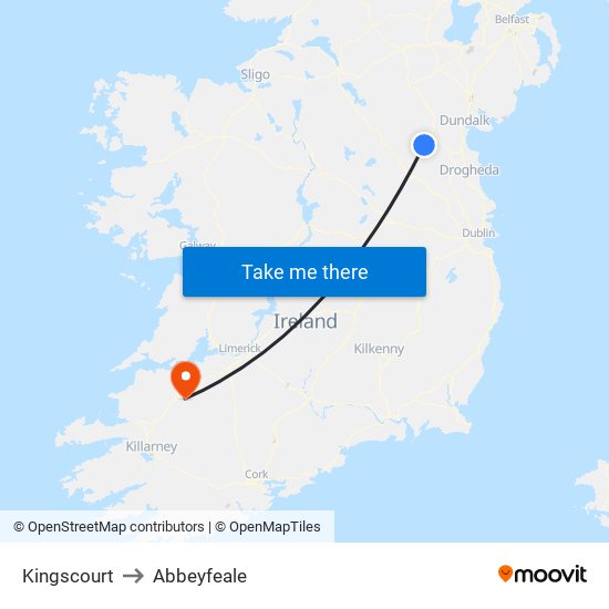 Kingscourt to Abbeyfeale map