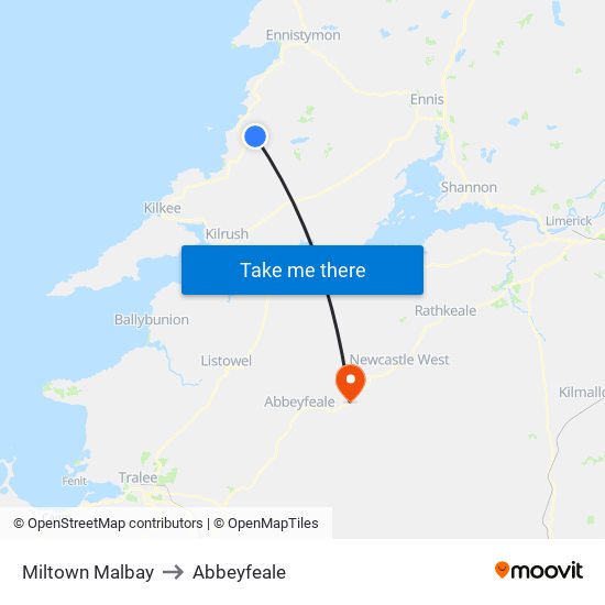 Miltown Malbay to Abbeyfeale map