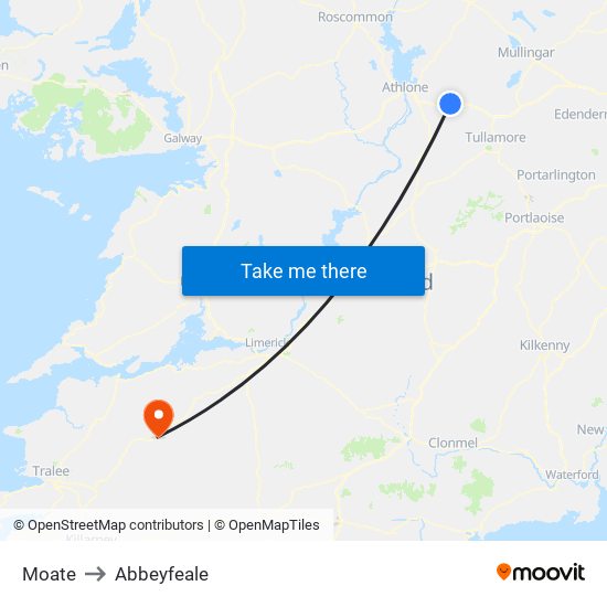 Moate to Abbeyfeale map