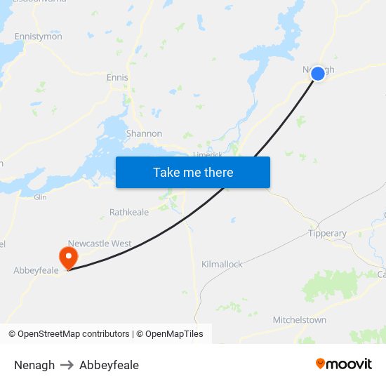 Nenagh to Abbeyfeale map