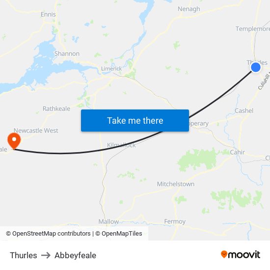 Thurles to Abbeyfeale map