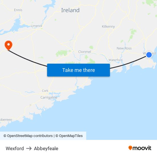 Wexford to Abbeyfeale map