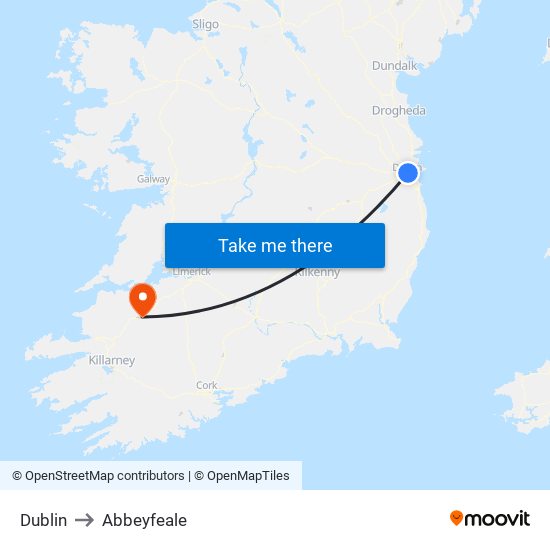 Dublin to Abbeyfeale map