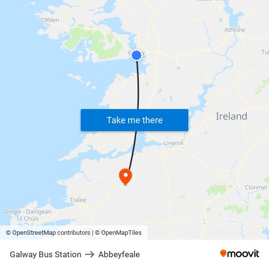 Galway Bus Station to Abbeyfeale map