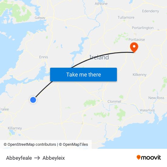 Abbeyfeale to Abbeyleix map