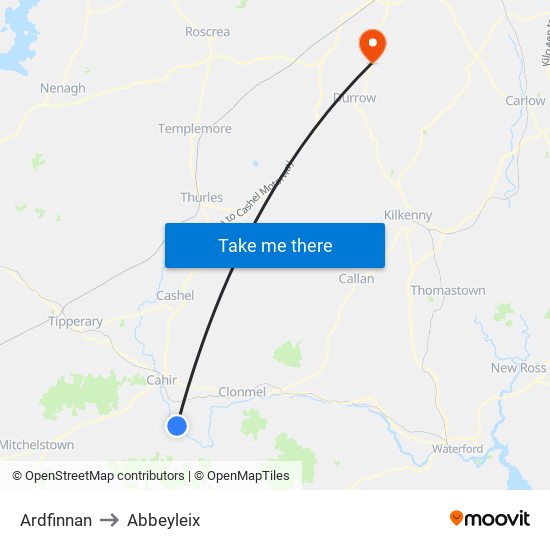 Ardfinnan to Abbeyleix map