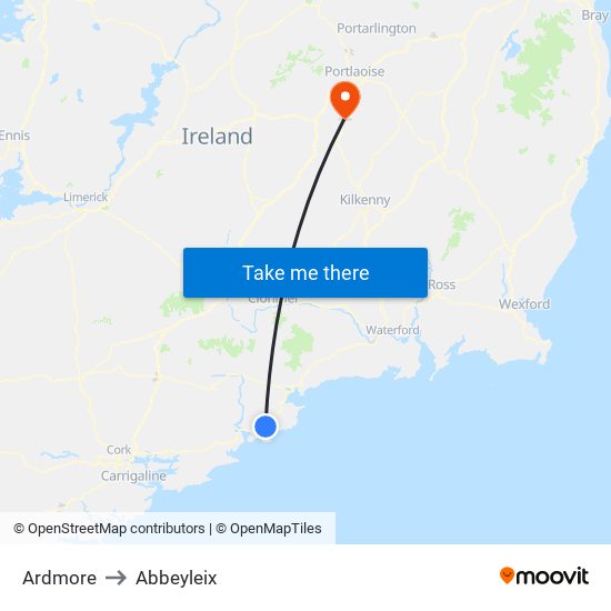 Ardmore to Abbeyleix map