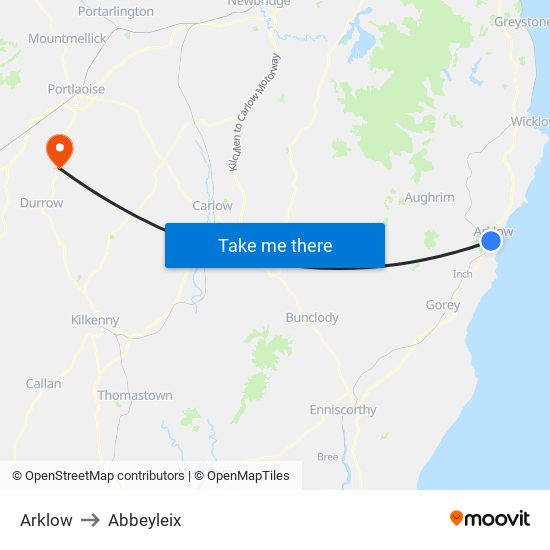 Arklow to Abbeyleix map