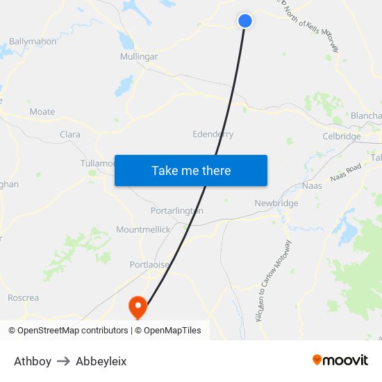 Athboy to Abbeyleix map