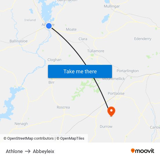 Athlone to Abbeyleix map