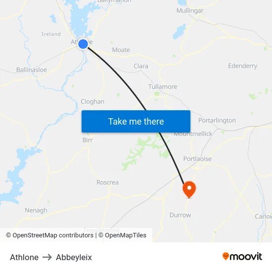 Athlone to Abbeyleix map