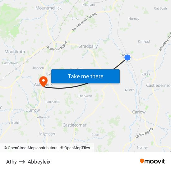 Athy to Abbeyleix map