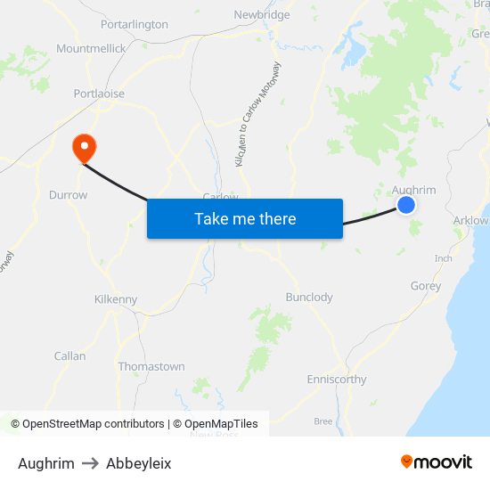 Aughrim to Abbeyleix map
