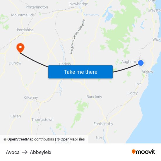 Avoca to Abbeyleix map