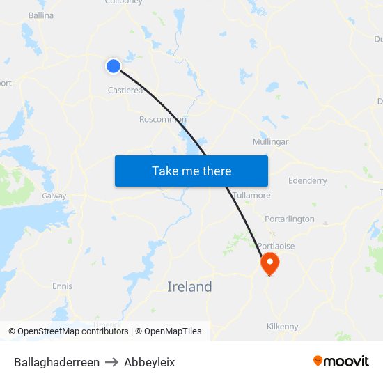 Ballaghaderreen to Abbeyleix map