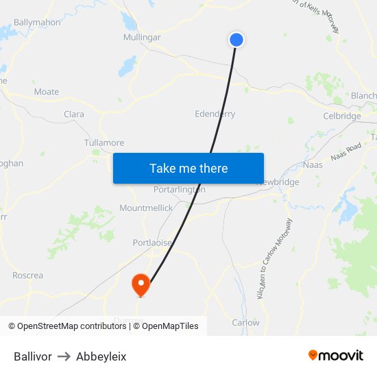 Ballivor to Abbeyleix map