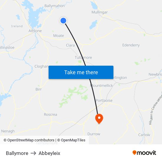 Ballymore to Abbeyleix map