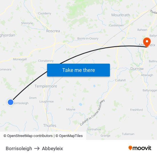 Borrisoleigh to Abbeyleix map