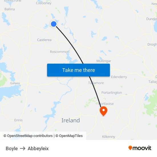 Boyle to Abbeyleix map