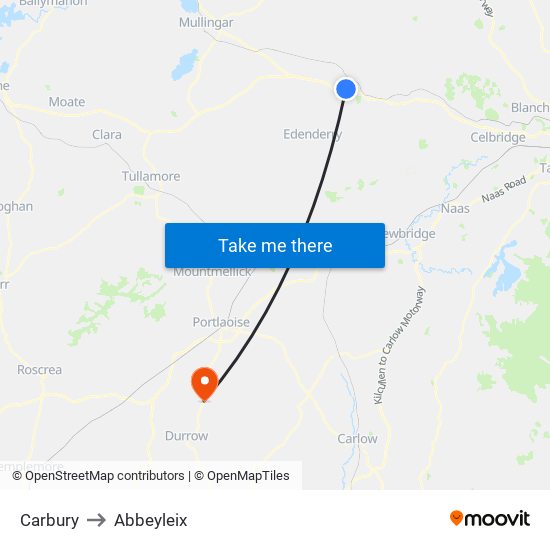 Carbury to Abbeyleix map