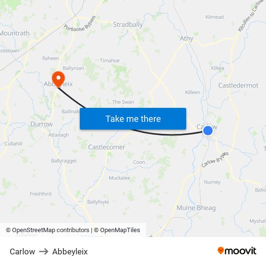 Carlow to Abbeyleix map