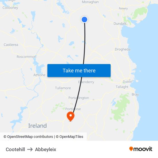 Cootehill to Abbeyleix map