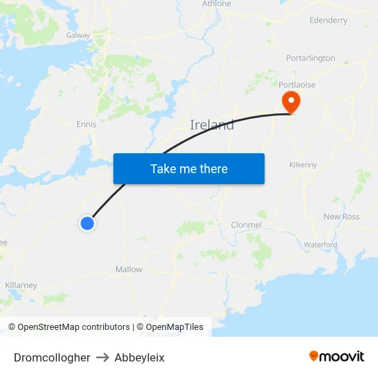 Dromcollogher to Abbeyleix map