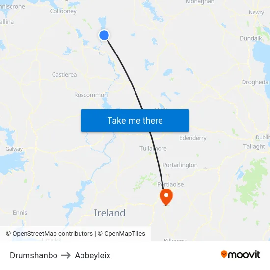 Drumshanbo to Abbeyleix map