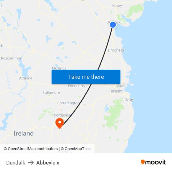 Dundalk to Abbeyleix map