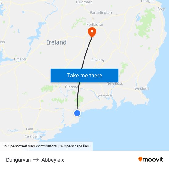 Dungarvan to Abbeyleix map