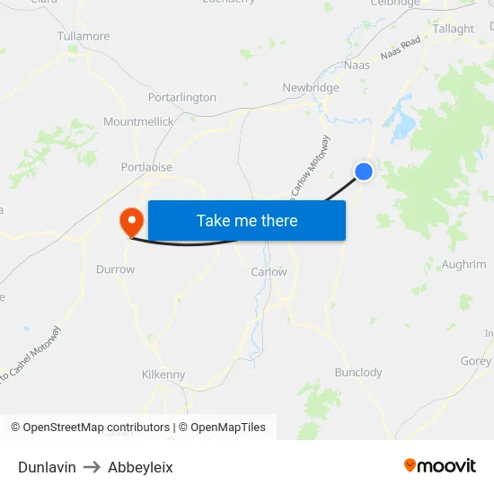 Dunlavin to Abbeyleix map