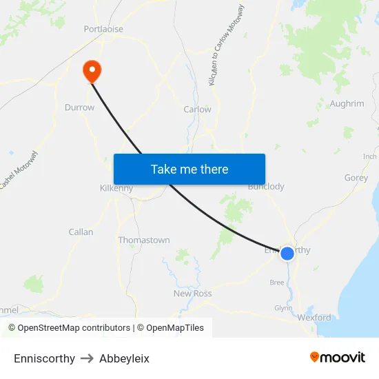 Enniscorthy to Abbeyleix map