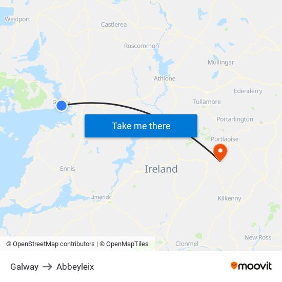 Galway to Abbeyleix map