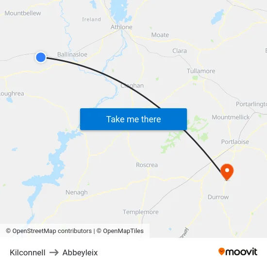 Kilconnell to Abbeyleix map