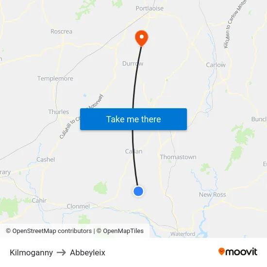 Kilmoganny to Abbeyleix map