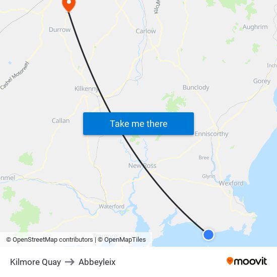 Kilmore Quay to Abbeyleix map