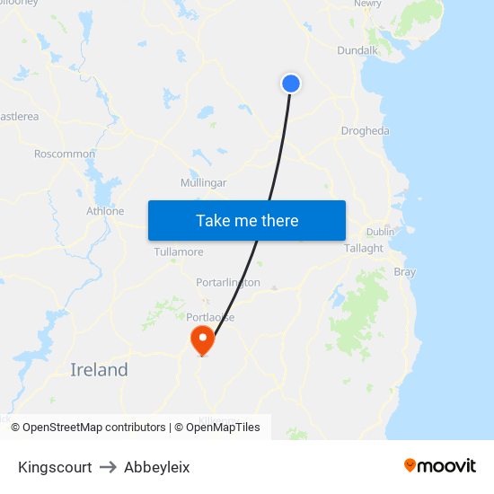 Kingscourt to Abbeyleix map