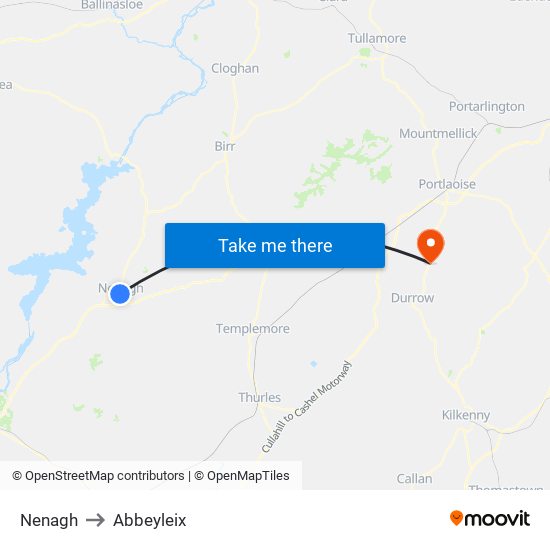 Nenagh to Abbeyleix map