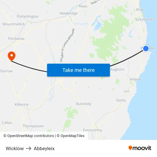Wicklow to Abbeyleix map