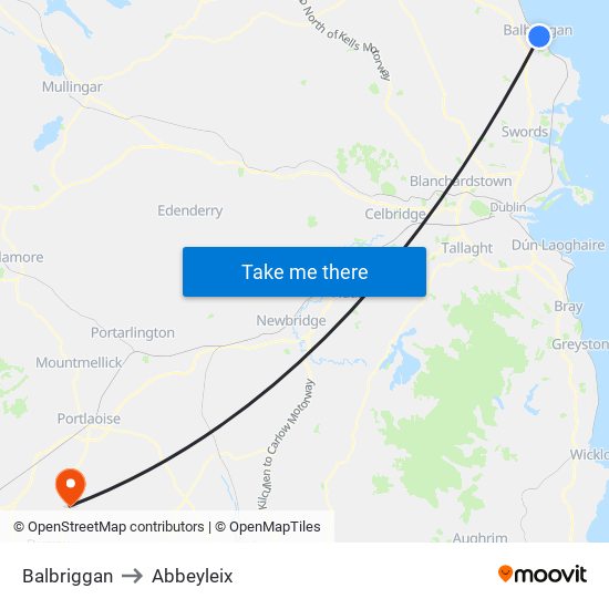 Balbriggan to Abbeyleix map