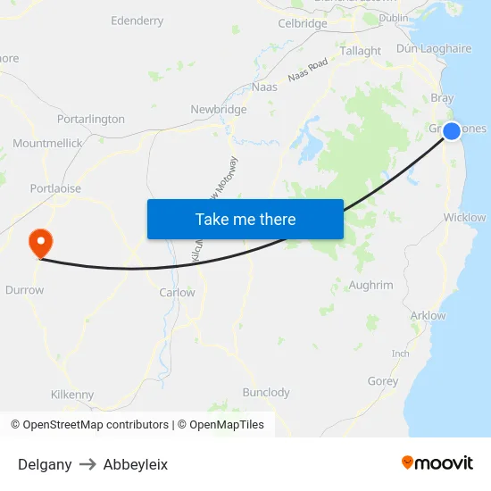 Delgany to Abbeyleix map